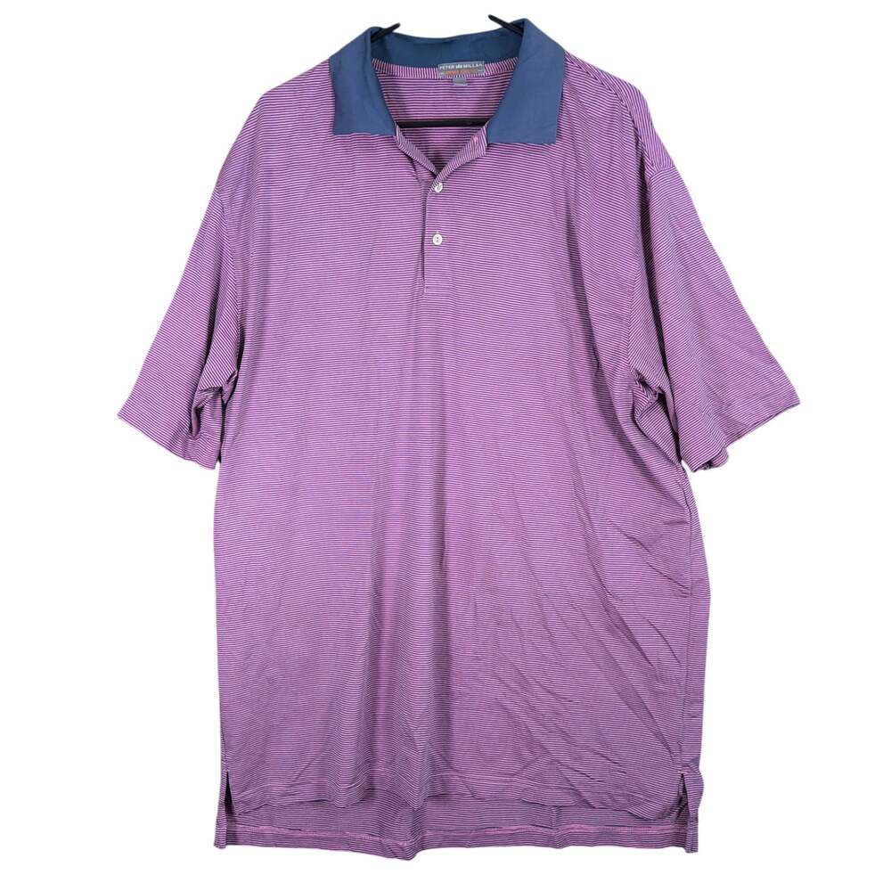 Peter Millar Mens Shirt Purple Blue Stripe Summer Comfort Polo Stretch XLarge